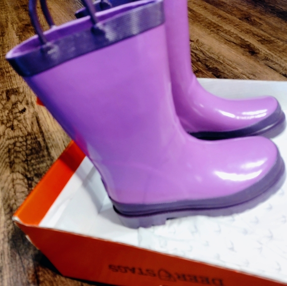 Deer Stags Purple Puddle Jumper Rubber Boots Kids Size 10 New w/Tags/Box - Picture 15 of 16